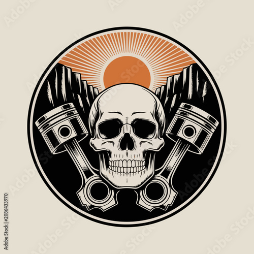 Skull with crossed engine pistons.
