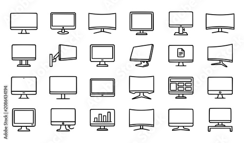 Monitor line icon set computer display screen outline symbols for UI UX web vector eps10