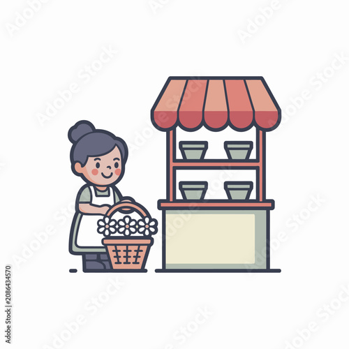 Woman selling fresh produce on street.