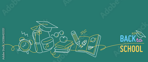 back to school design footer single line illustration