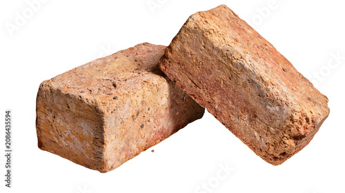 Tableau sur toile Two rough textured clay bricks red and brown, stacked