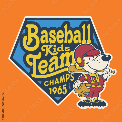 Cute puppy baseball player cartoon vector print for baby children wear