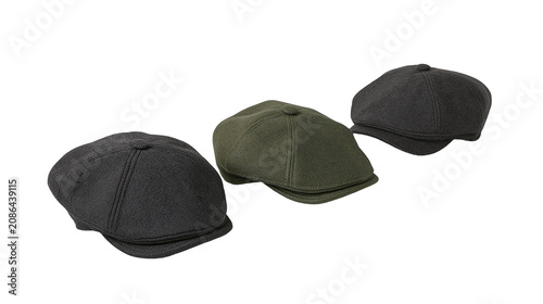 Tableau sur toile Three flat caps in black dark grey, and olive green