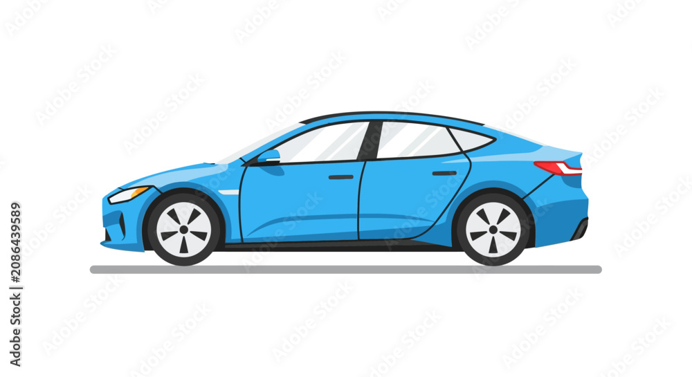 Fototapeta premium Blue Sedan Car Side View Profile.