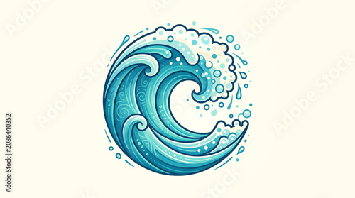 Fotografie Stylized Blue Ocean Wave Circular Design.