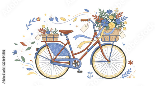 Fotografija Colorful bicycle with flower baskets and spring decorations.