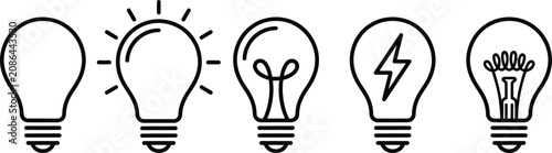 Light bulb icons with different symbols on white background