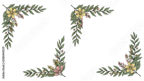 Bilde på lerret Floral arrangements adorn corners of room with leaves and flowers