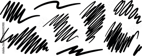 Obraz na plátne Hand-drawn collection of black ink scribbles and chaotic doodle lines expressing creative energy on a white studio background