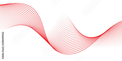 Abstract red wavy lines on white background. Futuristic digital technology flowing curve line vector illustration background design.