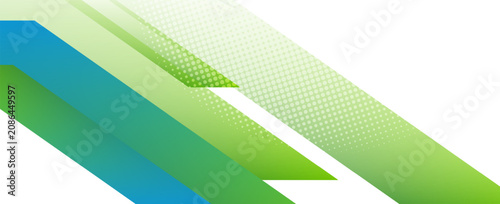 Futuristic digital technology banner template. Abstract geometric green line pattern background with halftone effect isolated on white