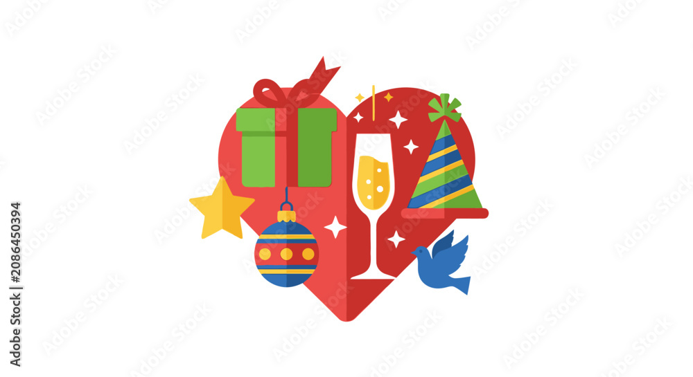 Fototapeta premium Christmas heart with festive holiday icons.