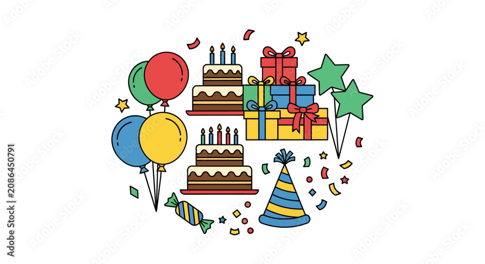 Fototapeta premium Colorful Birthday Cake with Decorations.