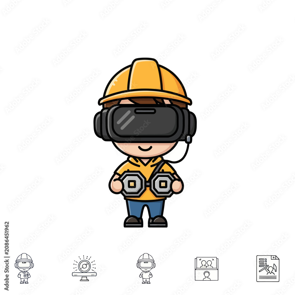 Fototapeta premium Boy wearing VR headset holding controllers.