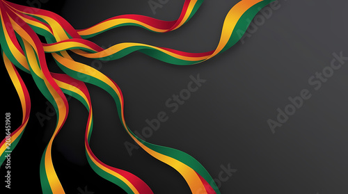 Abstract Wavy Ribbons In Red Yellow And Green Flowing Across A Dark Gray Background For Cultural Heritage Themes