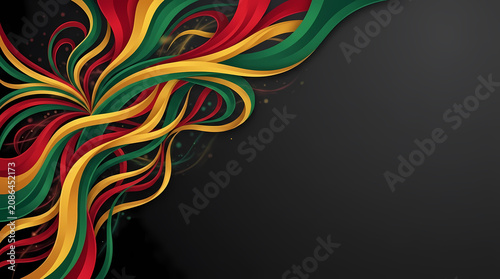 Abstract Wavy Lines In Red Yellow And Green On Dark Background For Black History Month And Juneteenth Celebration