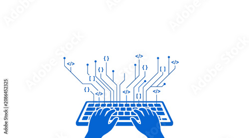 Technology Coding Concept with Hands and Keyboard Vector