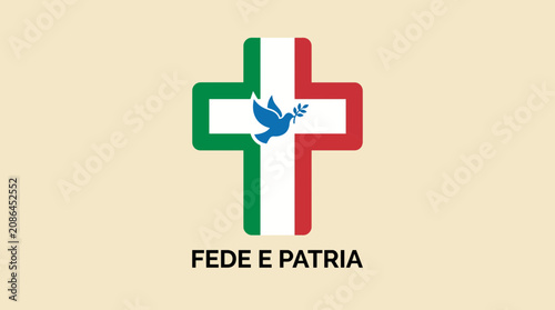 Obraz na plátně Cross and Italy Flag Fusion Vector Illustration of Catholic Identity