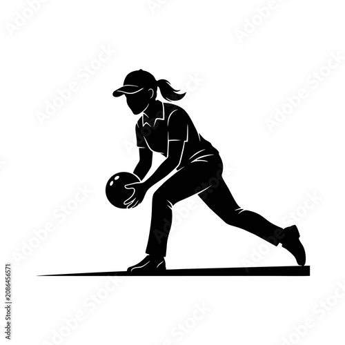 Cuadro en lienzo Bowler sliding toward the foul line during release, elegant athletic balance, mo