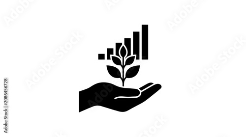 Hand Holding Plant Growth Bar Chart Vector black Illustration