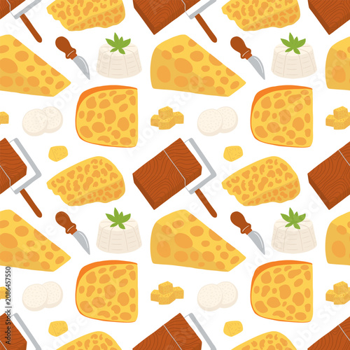 Cuadro en lienzo Cheese slices with cheese slicer seamless pattern