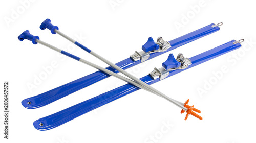 Foto Blue skis and poles with silver shafts and blue grips