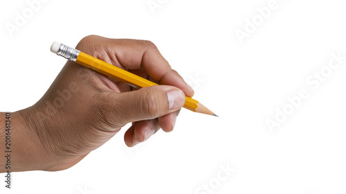 Cuadro en lienzo Hand holding yellow pencil with eraser and metal ferrule