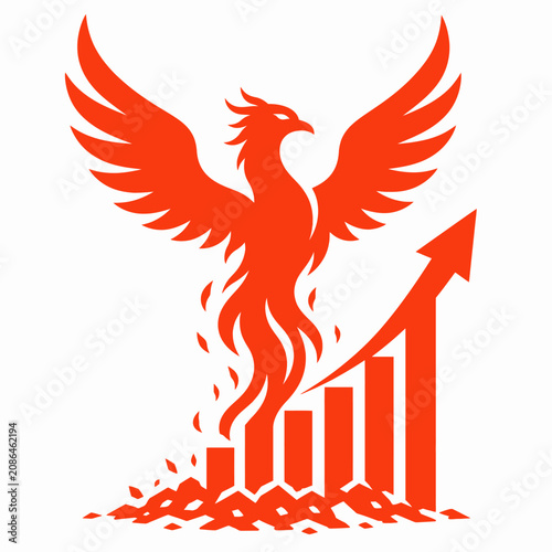 Phoenix Rising from Ashes with Growth Chart Vector Illustration