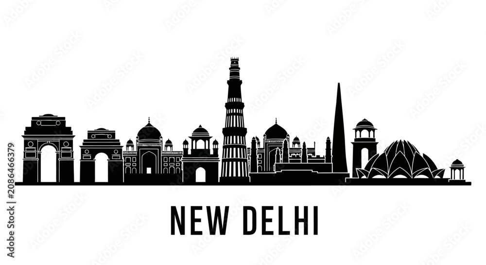 Obraz premium New Delhi Skyline Silhouette - Iconic Landmarks of India's Capital City