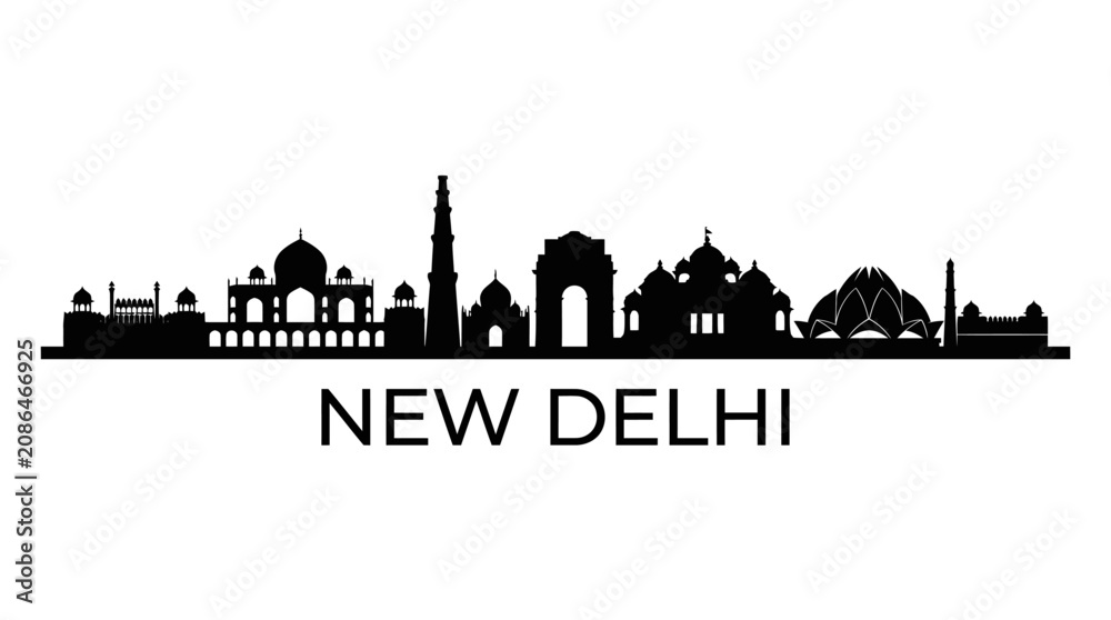 Obraz premium New Delhi Skyline Silhouette: Iconic Landmarks Silhouette Vector