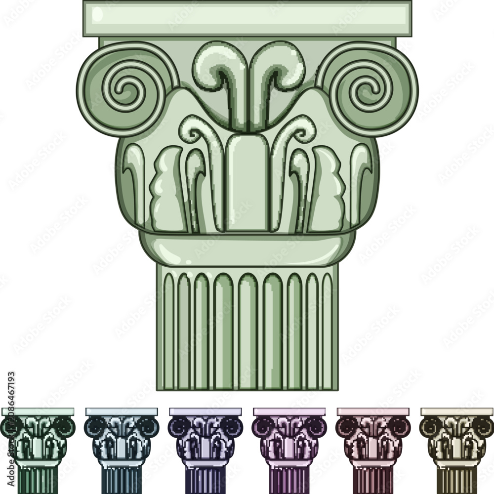 Obraz premium temple column ancient cartoon. antique roman, pillar architecture, greece old temple column ancient sign colorful illustration