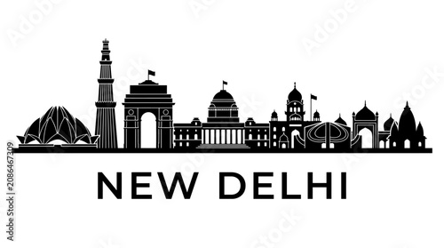 New Delhi Skyline Silhouette - Famous Landmarks Vector Art