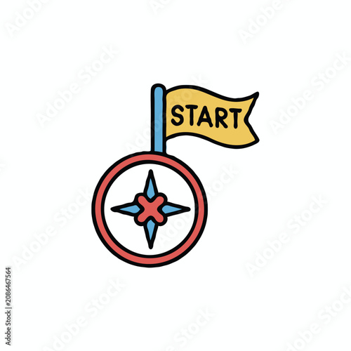 Compass with start flag icon on white background