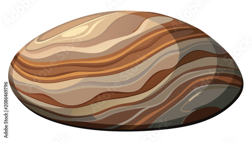 Quadro su tela Polished swirl pattern pebble stone isolated on white background with polished m