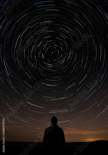 Silhouette Of A Person Stargazing Under A Starry Night Sky With Vibrant Stars And Cosmic Patterns In The Background
