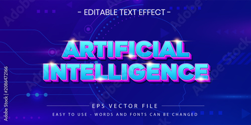 Artificial Intelligence Cyber Tech Neon Glowing Text Effect Vector EPS