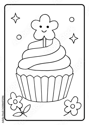 Cute cupcake coloring page with creamy frosting and bold outlines for kids.