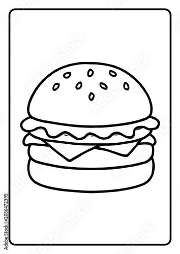 Cute hamburger coloring page with bold outlines and classic burger layers.