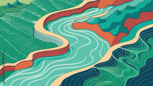 Cuadro en lienzo Abstract topographical river landscape map illustration with landscape topograph