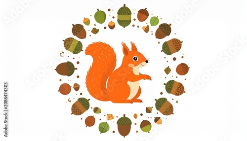 Colorful autumn leaf pattern with acorns and berries.