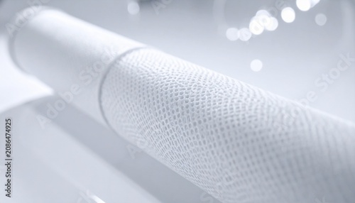 Close up of a white woven fabric texture background.