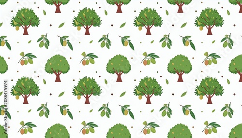 Green leaf pattern on white background seamless texture.