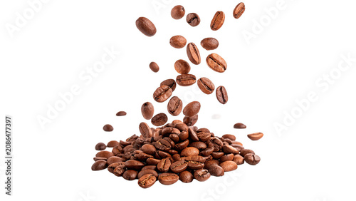 Konstfotografi Pile of natural organic raw brown coffee beans isolated on a transparent backgro