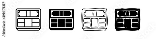 Fotografie Set of four briefcase full of money icons in outline, solid, and hand-drawn sketch styles