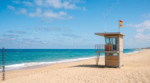 Lifeguard Station on Ocean Beach Under Clear Blue Sky