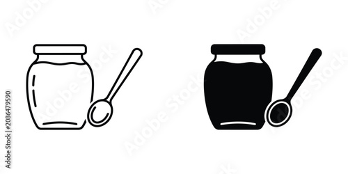 Black and white illustration of jam jars with spoons