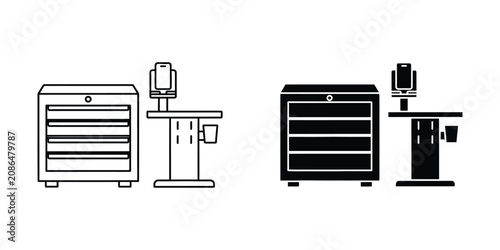 Black and white illustration of air conditioners