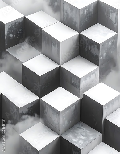 Gray concrete cubes stacked structure.