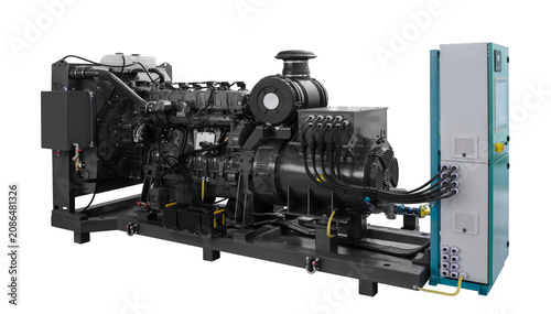 Foto Black diesel generator isolated on transparent background with mechanical components