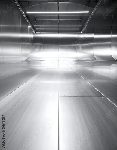 Industrial interior with metallic surface.